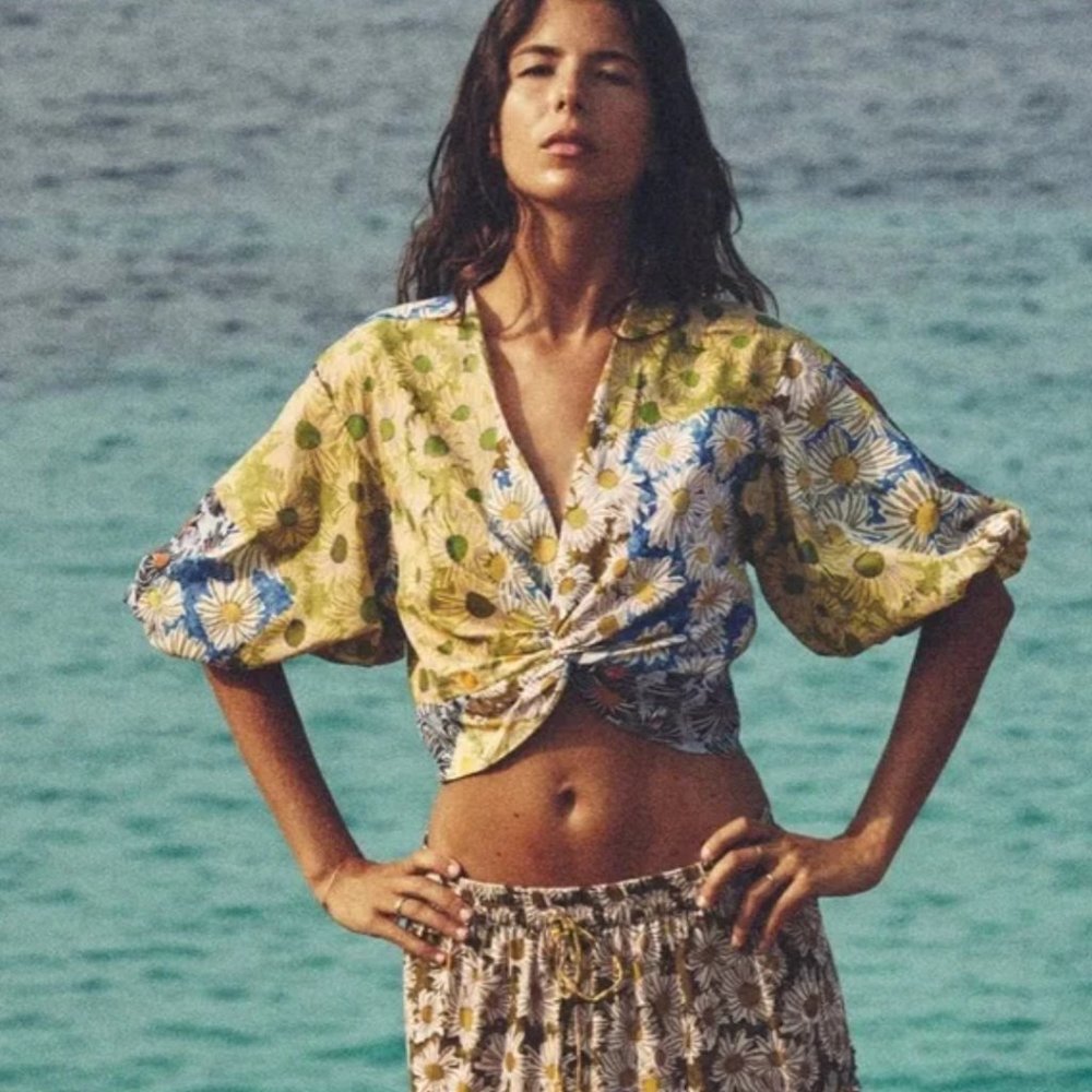 ZARA Knotted Print Top